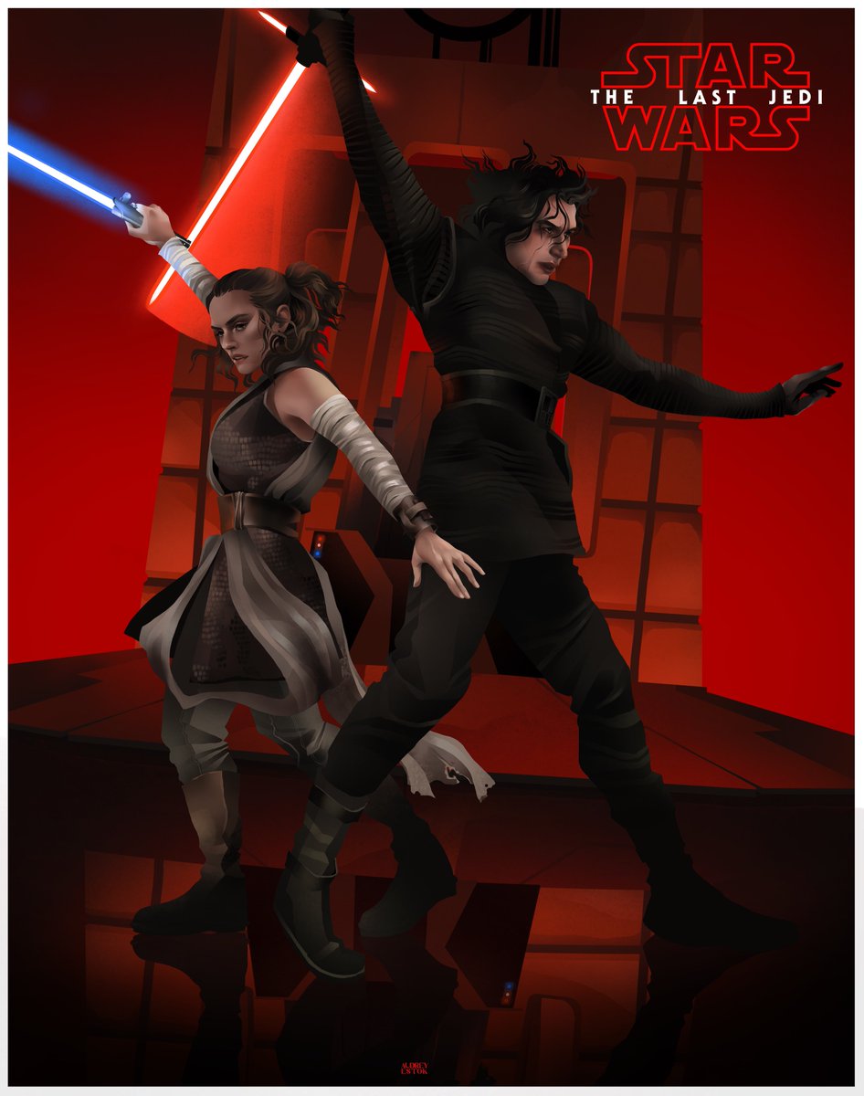 AudreyEstok's tweet photo. Happy 8th Anniversary to the Star Wars film that made me fall back in love with Star Wars. #TheLastJedi 

@rianjohnson @starwars 

❤️

(Here’s a little variant version of this poster that I don’t think I’ve ever shared before!) https://t.co/FuOa6peCS6