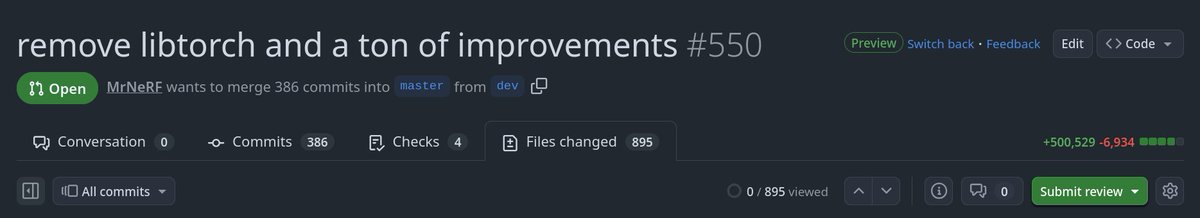 O projeto de remoção do libtorch está quase concluído e será integrado à branch master esta semana. Um trabalho signific