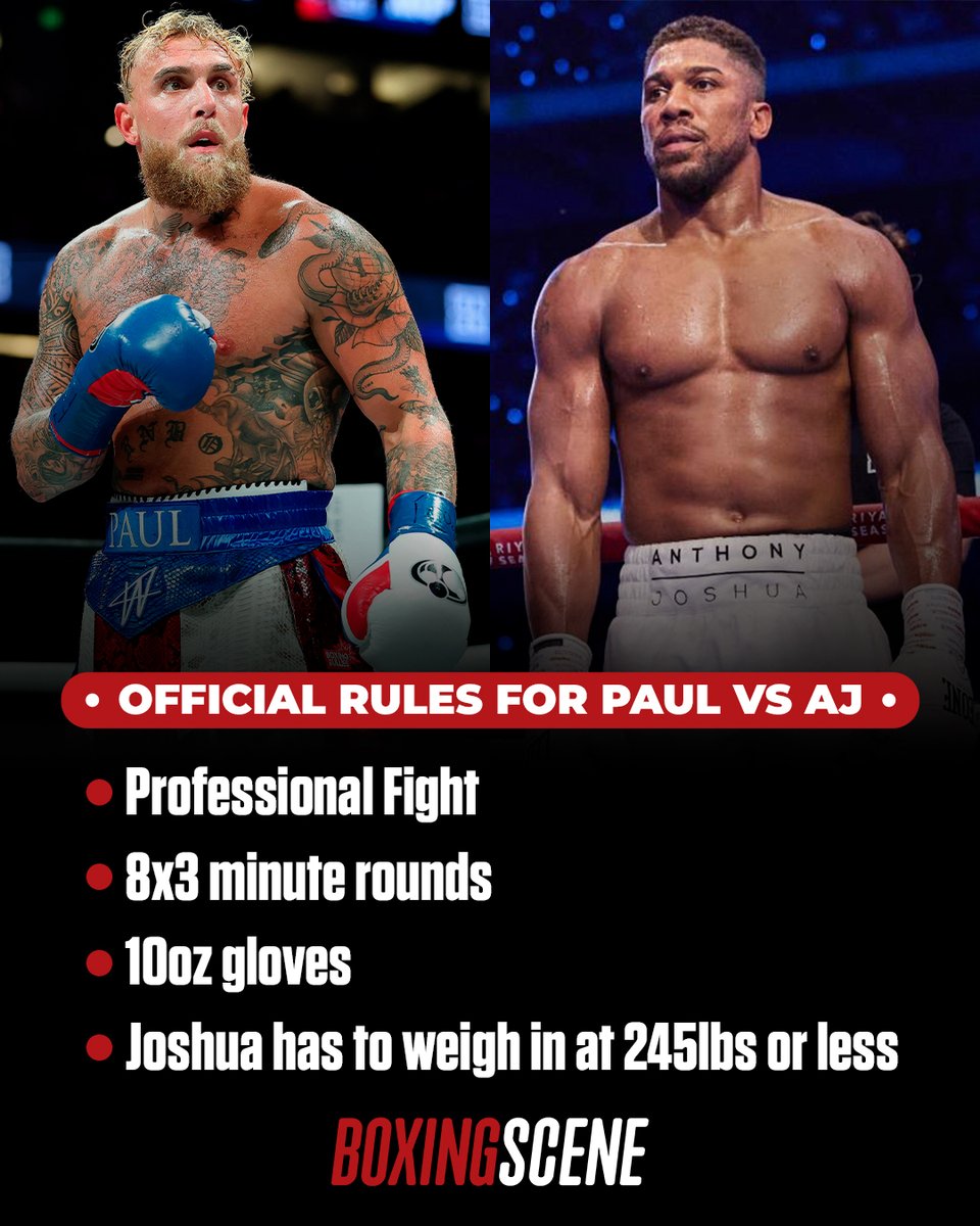 boxingscene's tweet image. Do the official rules favor Anthony Joshua or Jake Paul more?

#Boxing #BoxingNews #JakeJoshua