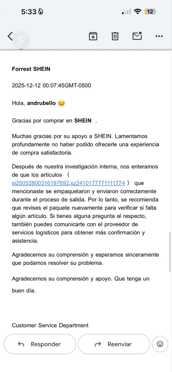 ANDRUBELLO's tweet photo. @SHEIN_Official recibí un pedido de ustedes incompleto, puse la queja inmediatamente abrí el paquete y siempre he venido obteniendo la misma respuesta, necesito que me den una verdadera solucion. https://t.co/ZBeeDYKUIQ
