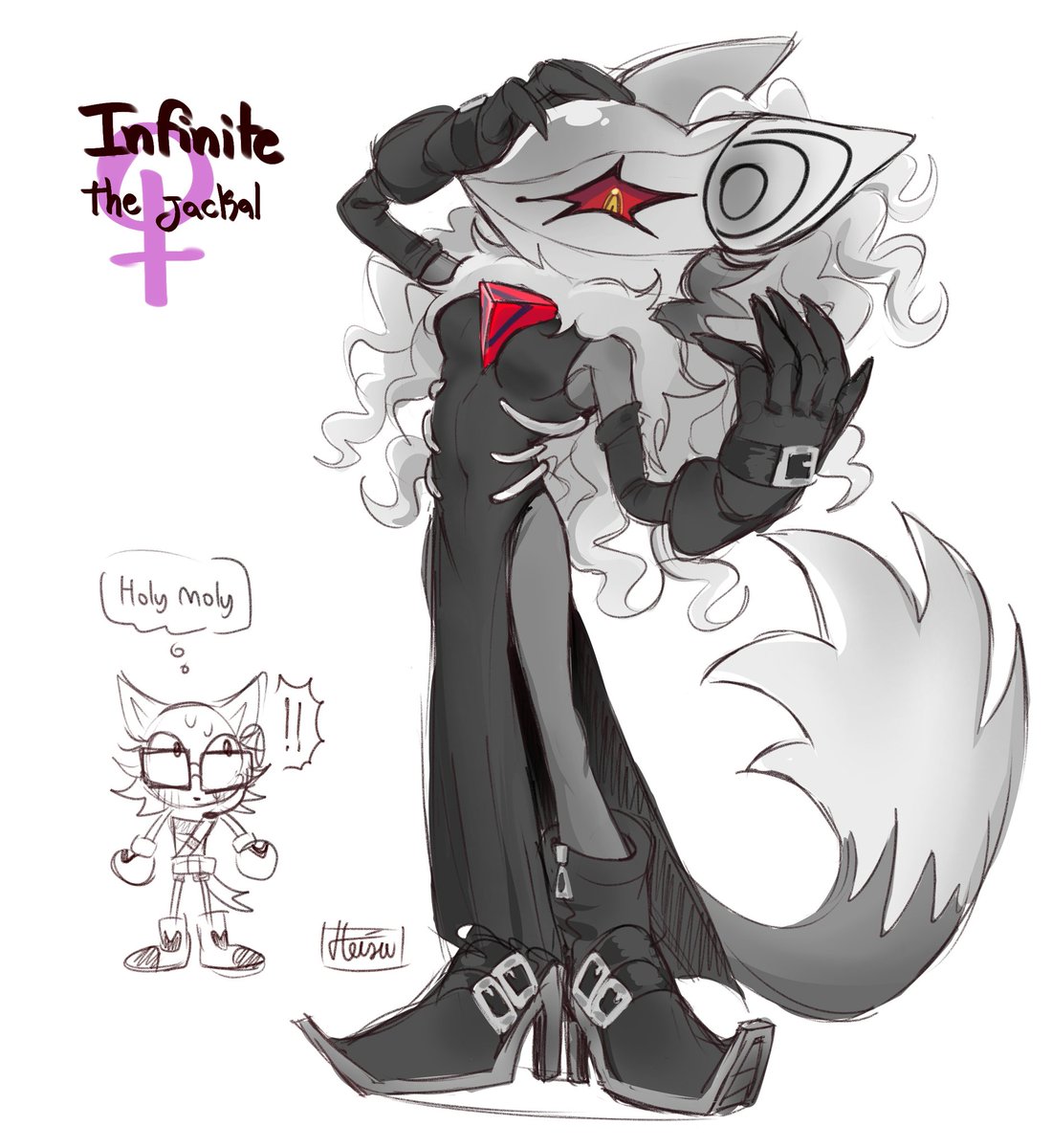 heisa030's tweet image. Behold my design for female Infinite The Jackal 🕴️