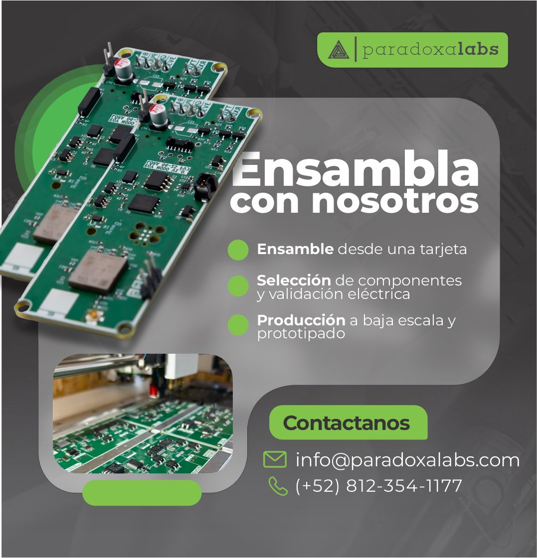 paradoxalabs's tweet image. ¿Tienes una idea lista para volverse hardware? 
En #ParadoxaLabs te ayudamos a llevar tu diseño del prototipo al ensamble funcional.
Desde la selección de componentes hasta las pruebas de laboratorio, manejamos cada etapa con precisión y trazabilidad.
 #Hardware #Firmware