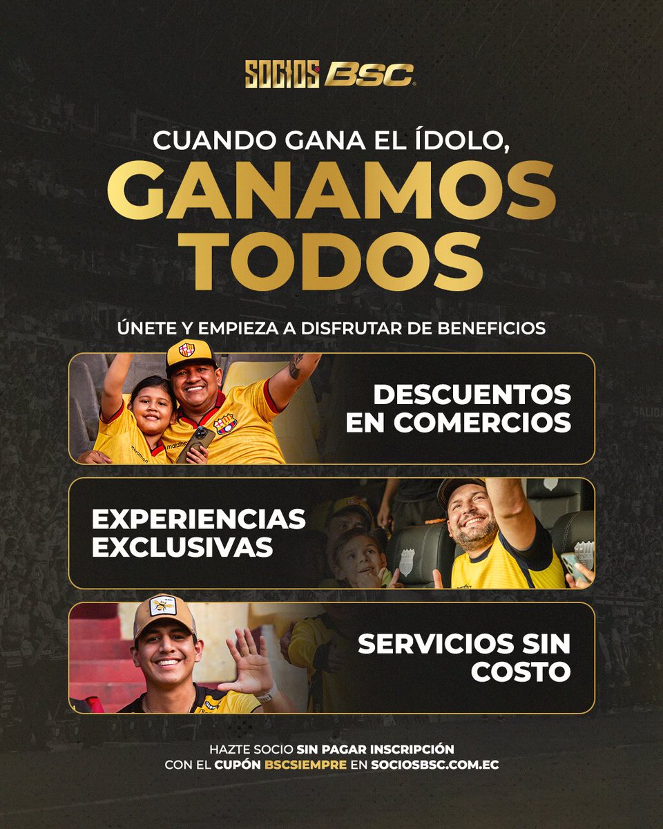 Nuestros <a href="/sociosbsc/">SOCIOS BSC</a> siempre ganan 💛🔥

Más de 10 beneficios con aliados comerciales, servicios sin costo y experiencias exclusivas te esperan.

💳 Elige tu plan hoy, sin pagar inscripción con el cupón BSCSIEMPRE y empieza a ganar.
👉 sociosbsc.com.ec

#BarcelonaSomosTodos