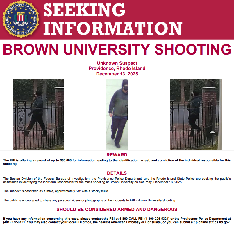#BREAKING: The FBI is offering a $50,000 reward for information leading to the identification, arrest and conviction of the person responsible for the deadly shooting at Brown University.

More: wpri.com/news/local-new…