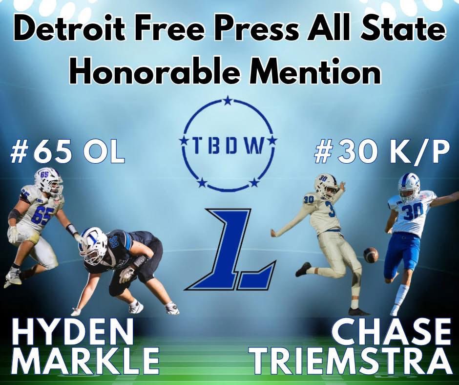 Detroit Free Press All State picks 
All State Team 
<a href="/JackFletcher5_/">Jack Fletcher</a> 
Honorable Mention
<a href="/ChaseTriemstra/">Chase Triemstra</a> 
Hyden Markle
#tbdw #relentless #lawton