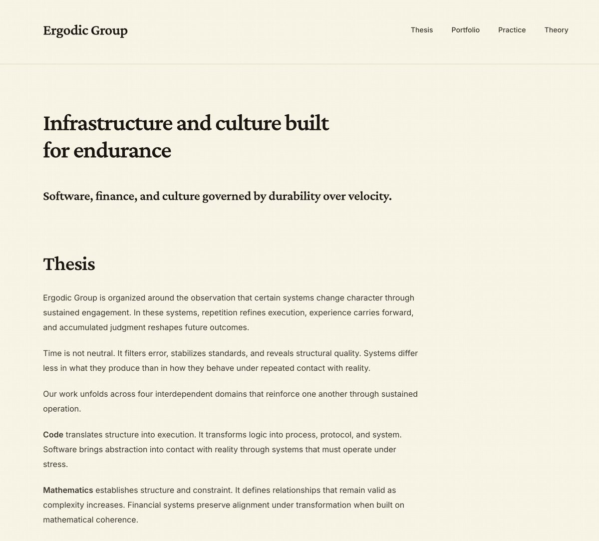 New website for <a href="/ergodicgroup/">ErgodicGroup</a>. I wrote our core thesis and theory. I still need to add all the companies of the group.