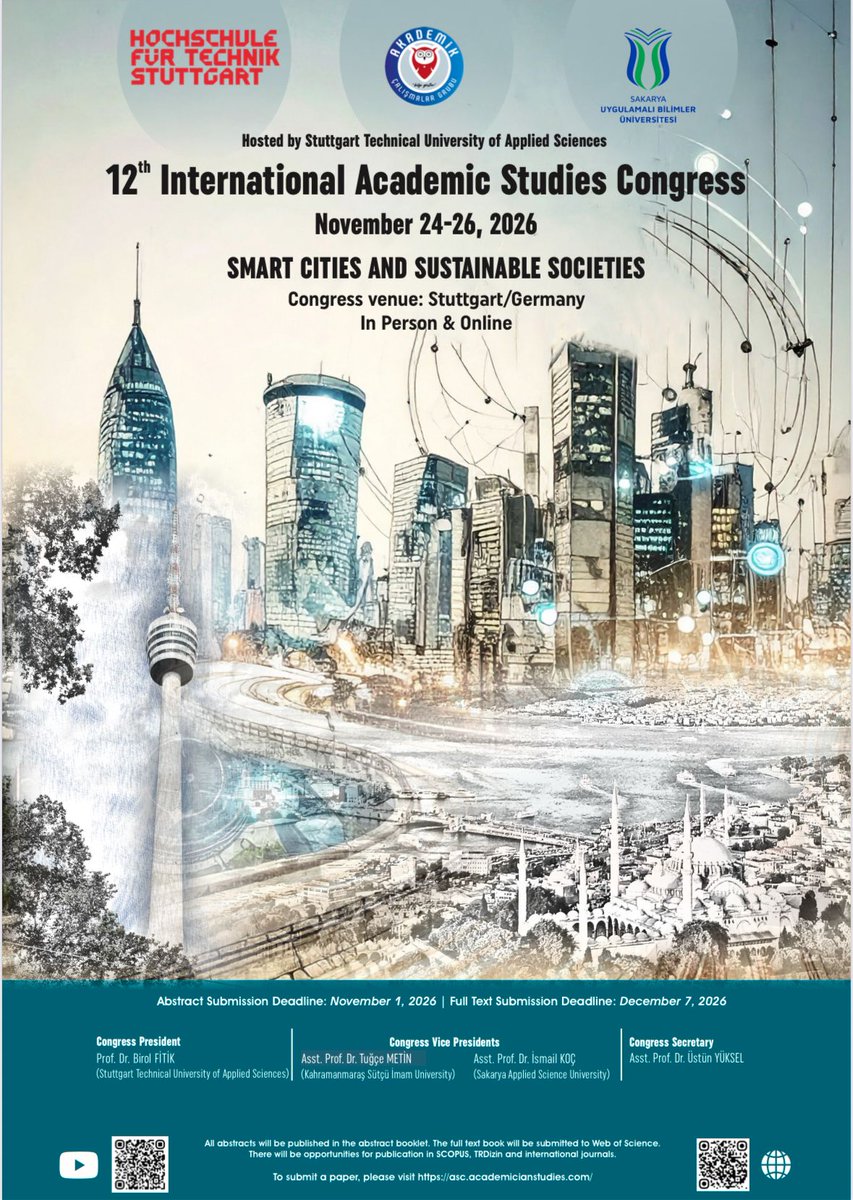 Akademik Çalışmalar Grubu'nun XII. Uluslararası Kongresi,  "Stuttgart Technical University of Applied Science"  ev sahipliğinde Almanya'da dūzenlenecek...