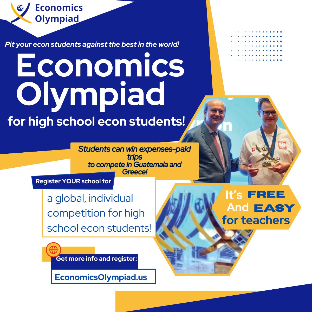 MRevUniversity's tweet photo. 📣High school teachers: Here's your chance to put your students to the test with the Economics Olympiad!

This individual and easy to join competition is for high school econ students to show off their skills!

REGISTER HERE: https://t.co/OIz4vMoh9n