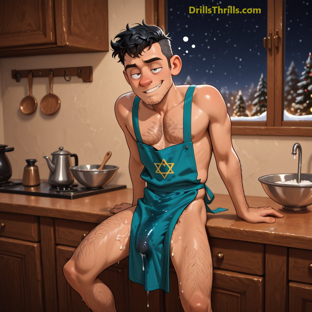 He's making his special sufganiyot (jelly donuts) for Hanukkah this year. It's a lot of work to create all of the... "jelly." ✡️😏🍆💦

Would you like a taste? 😈