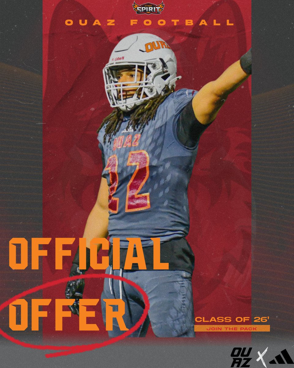 Blessed to have received an offer from <a href="/OUAZFootball/">OUAZ Football</a>. 
<a href="/CoachMurphyQB/">Reilly Murphy</a>
<a href="/CoachJDominguez/">Jerry Dominguez</a> 
<a href="/Coach_Needham67/">Matthew Needham</a>
<a href="/coachGCov/">Govinda Covin</a> <a href="/CoachJPrince/">Justin Prince</a> <a href="/CoachSilvernail/">Jericho Silvernail</a>
