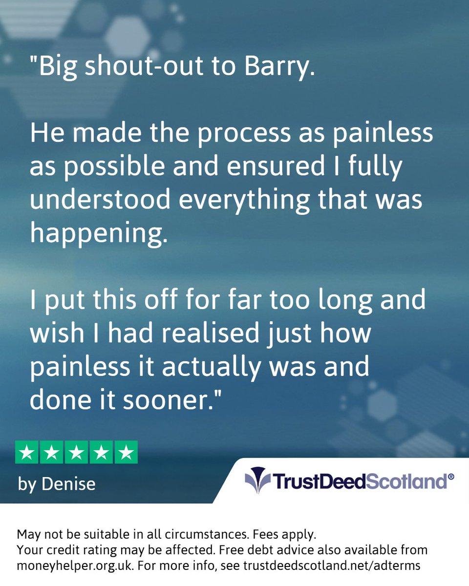 TrustDeedScotl's tweet photo. ๐ Trust Deed Scotlandยฎ @Trustpilot review.
โ
โ
โ
โ
โ
by Denise.
Read more reviews:
โก๏ธ https://t.co/0KAr59mvJ5
What will ๐๐ผ๐๐ฟ Debt Help Story be?
Get started:
โก๏ธ https://t.co/qHLKkMXFmH
๐ 0141 221 0999
#barryfromtrustdeedscotland #debthelpscotland https://t.co/e0XmosCxHg