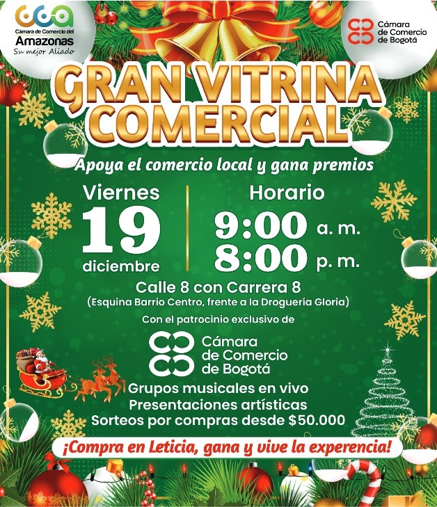 camara_amazonas's tweet photo. 🗓 Fecha: 19 de diciembre 
🕘 Hora: 9 am a 8 pm 
📍 Lugar: Calle 8 con Carrera 8

Evento patrocinado por la Cámara de Comercio de Bogotá, lo que fortalece aún más la iniciativa, brindando mayor proyección al comercio local.

Link de inscripción: https://t.co/XHLVEpDPjU https://t.co/zDnBoRTpcv