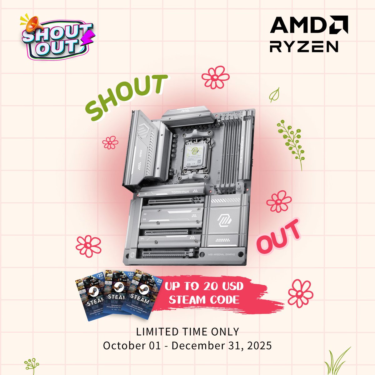 AustraliaMSI's tweet image. Get rewards for sharing your thoughts! 💡
Buy the brand new white back-connect motherboard – MAG X870E TOMAHAWK MAX WIFI PZ, share your experience, and claim exclusive rewards!

🔗 Learn more: msi.gm/nov-shout-out

#MSIShoutOut #MSIGaming #TechLovers #PCBuild #ReviewAndWin