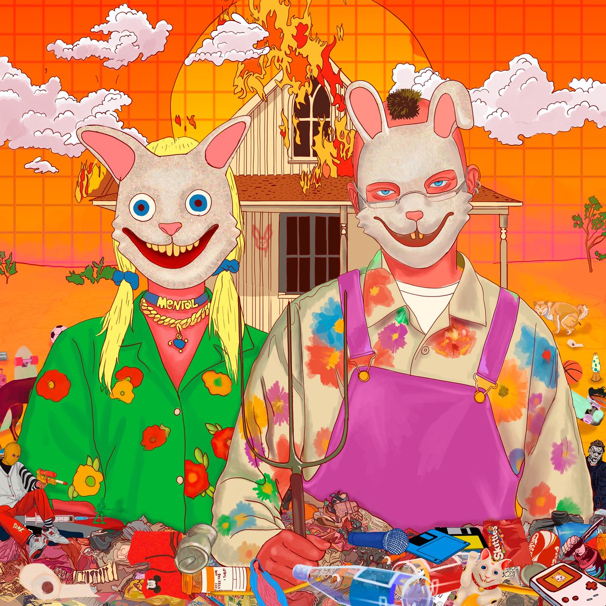 mentalnoise_e's tweet photo. Gm Fam🤘🏼🐰 NEW DROP!

a world on fire, smiling for the camera.
no villains, no heroes—just the absurd theater of spectacle,
where everything burns beautifully while posing for the picture.

NOISE GOTHIC
Mentalnoise x #WeirdKlub
On @objktcom https://t.co/LbBWBrJY3B