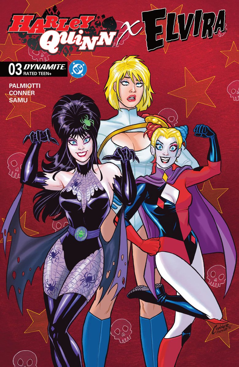 jpalmiotti's tweet photo. OUT THIS WEEK IN A FINE COMIC SHOP NEAR YOU from the fine folks at DC COMICS AND DYNAMITE COMICS! @DCComics #Elvira #POWERGIRL @DynamiteComics #HarleyQuinn #REDTOOL #BERNIETHEBEAVER https://t.co/lOLtJKmpjT