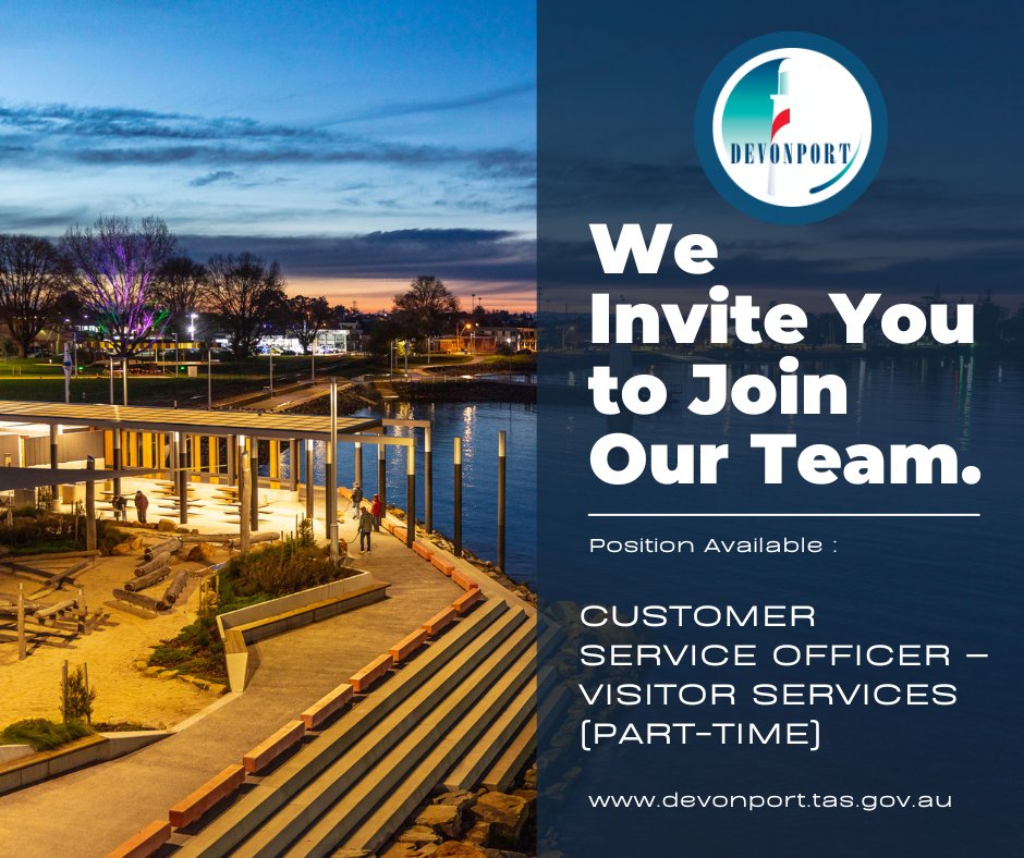 Devonport City Council is seeking a Part-Time Customer Service Officer to join our team at the paranaple arts centre. 

For more information or to apply online, visit: devonport.tas.gov.au/council/get-in…