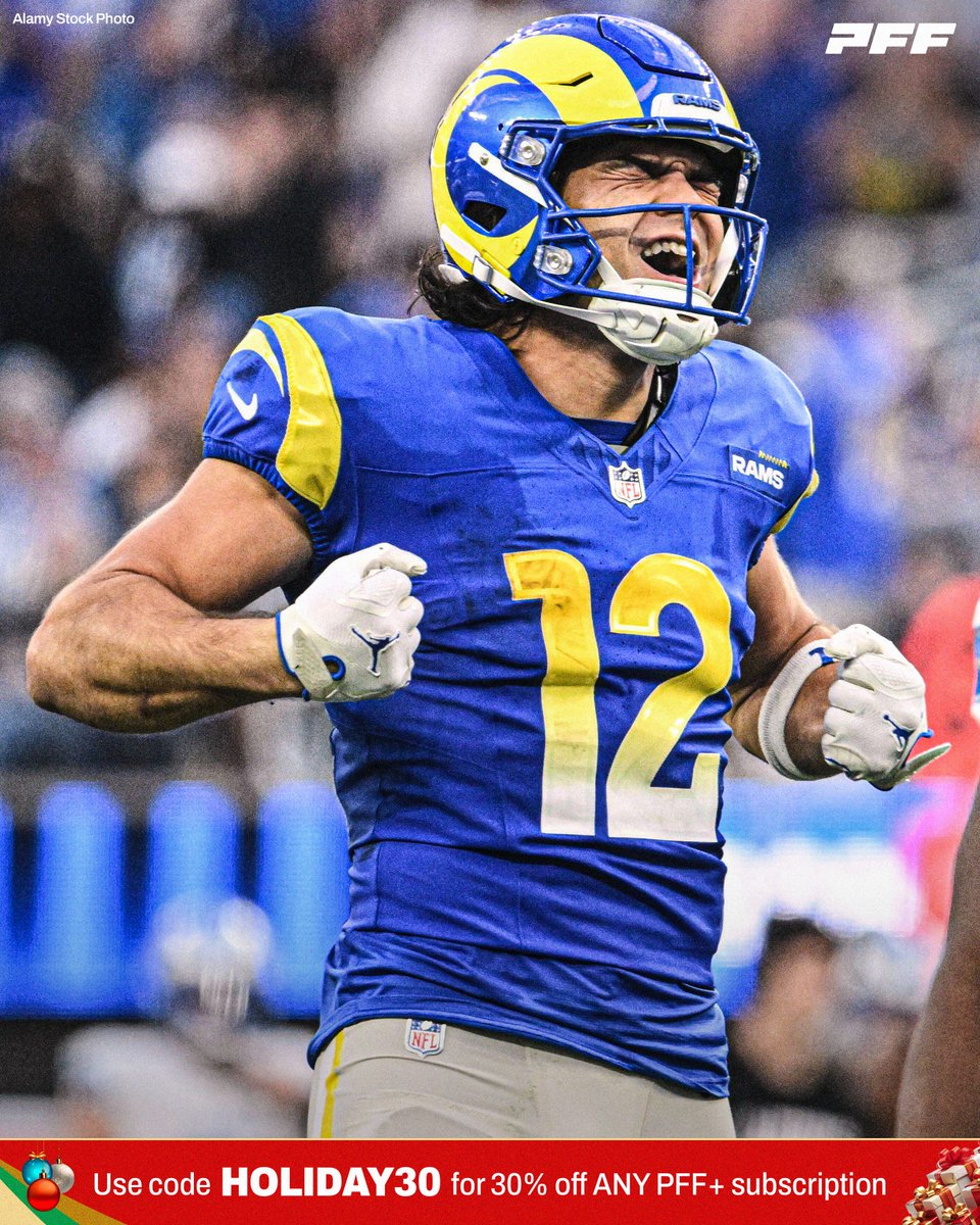 PFF's tweet image. Highest-graded games by a WR this season:

🥇 Puka Nacua - 97.4 (Week 14)
🥈 Puka Nacua - 95.0 (Week 15)