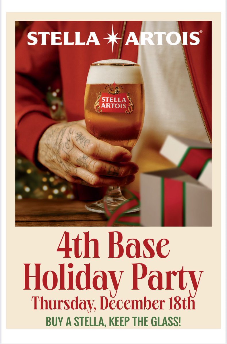 4thBase1's tweet image. Get ready to celebrate 🎉 Join us at 4th Base Restaurant for the 2025 Base Holiday Party on Dec.18. Enjoy Stella drafts, specialty foods, and a chance to win raffle prizes! 🍻🎁 Don't miss out on this all-day festive extravaganza! #HolidayParty #4thBaseFun #RaffleMadness 🎄