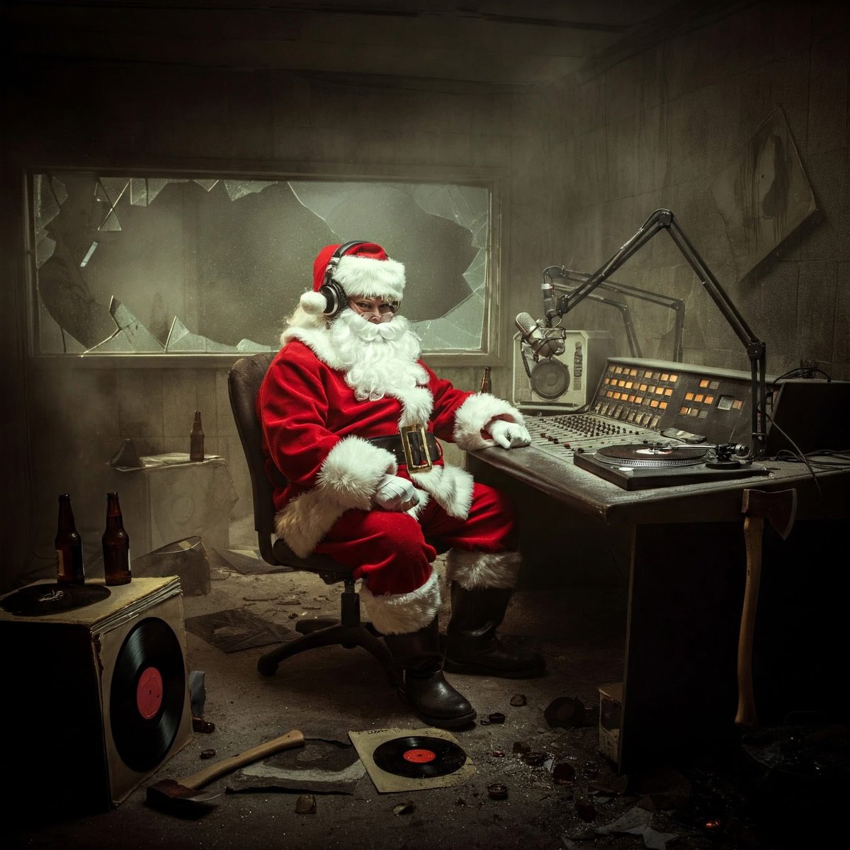 Look, it’s Santa Schnee pulling down the Christmas tree! Tonight, it’s the Wormtown Underground Radio Network Christmas Party broadcast from 6-9 p.m. at WURN.net!