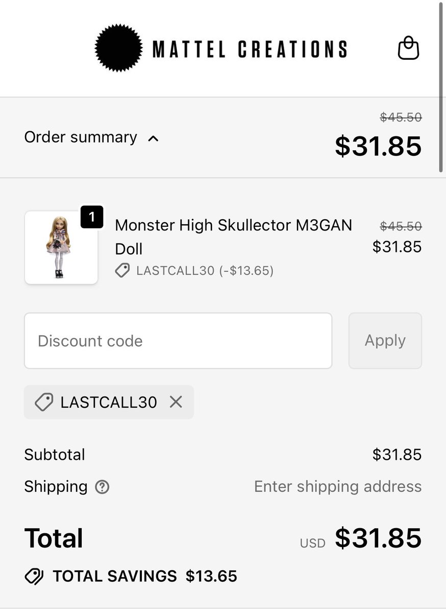 Heads up that there’s a Mattel Creations clearance sale rn. You can get an additional 30% off with the code LASTCALL30. M3ghan is $30.