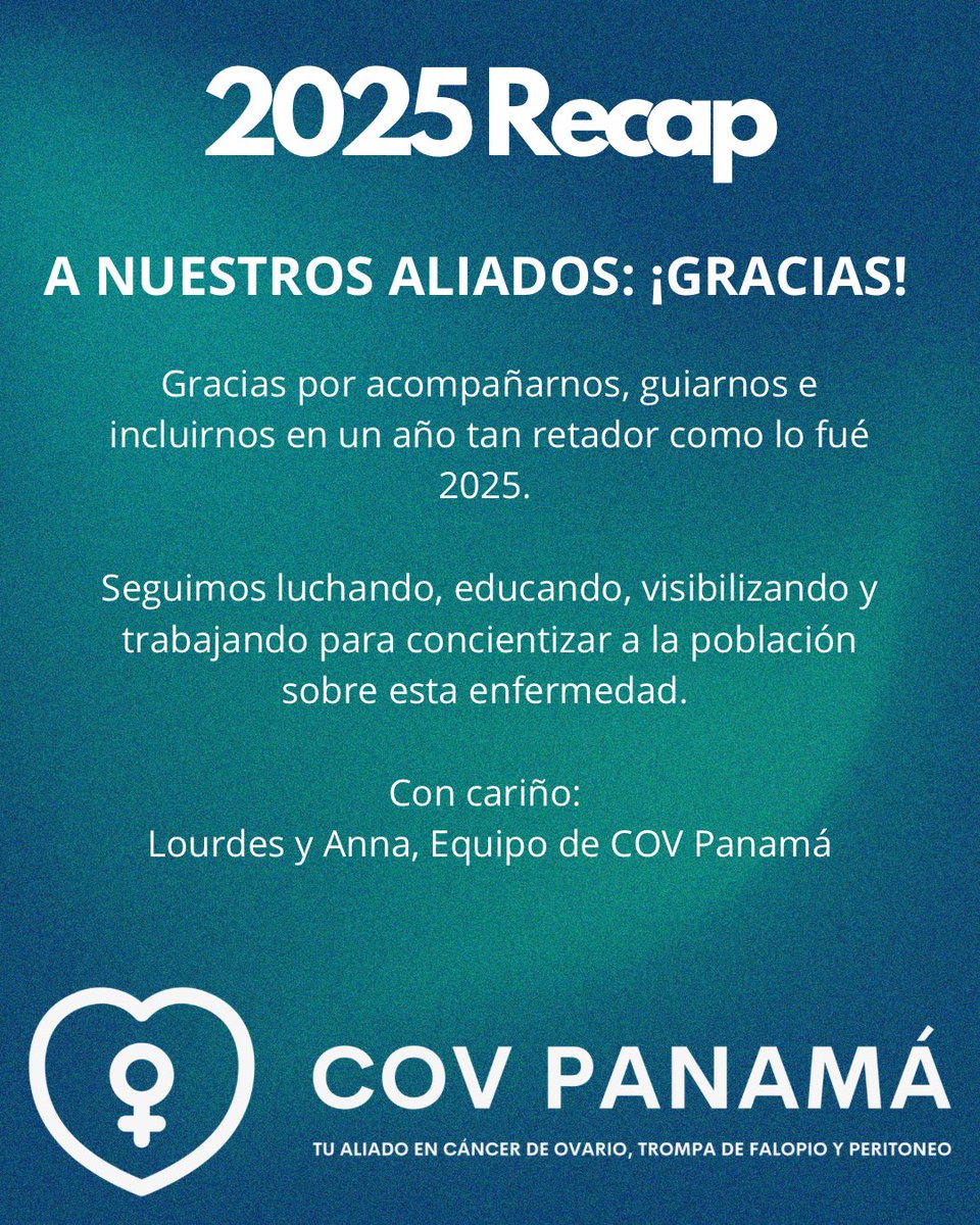 CovPanama's tweet photo. Gracias a cada aliado estratégico, voluntario y persona que creyó en nuestra misión durante este 2025. 💙
Cada paso, cada acción y cada mensaje nos acercó más a educar, visibilizar y acompañar. @LulaChavezG 

#COVPanamá #Recap2025 #CáncerDeOvario #NoEstásSola
#SaludFemenina https://t.co/JYxbPmGvgc
