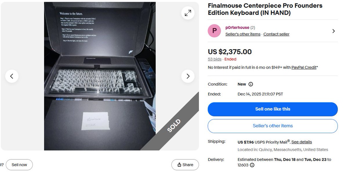 ItsJakeeeLive's tweet image. The @finalmouse Centerpiece Pro selling for $2.4k on ebay. 😭🙏