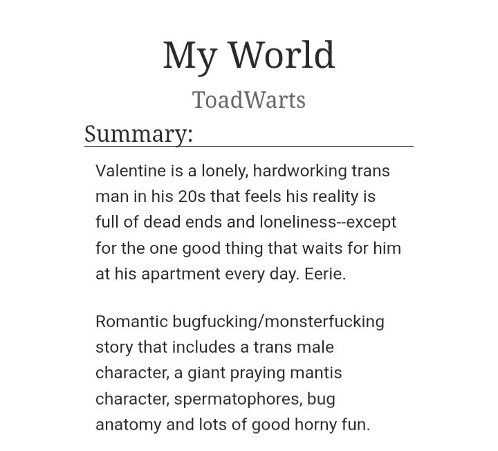 MeatMarket96's tweet photo. Realized I never posted this here. Come check out my weird bugfucking monster story.
https://t.co/c08Bekby8J
#bugfucking #insectophilia #monsterfucking #insex https://t.co/Ec3oKl5maB