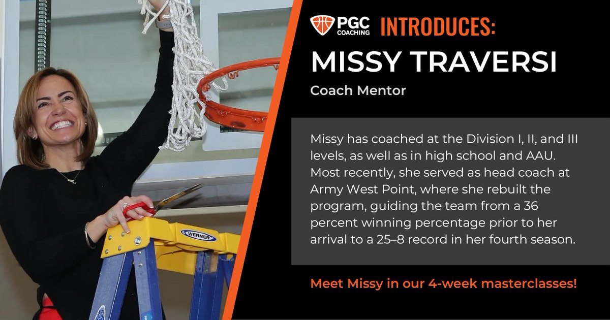 PGC_Coaching's tweet image. We are excited to officially welcome Coach Missy Traversi to the PGC Coaching team, where she will serve as a PGC Coach Mentor.

Missy brings an extensive basketball background as both a player and a coach. She was a standout Division I player and went on to play professionally…