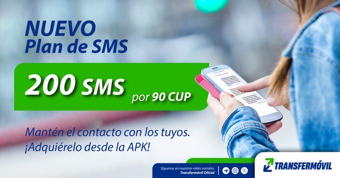 Nuevo plan de SMS 
Adquiérelo desde #Transfermóvil
