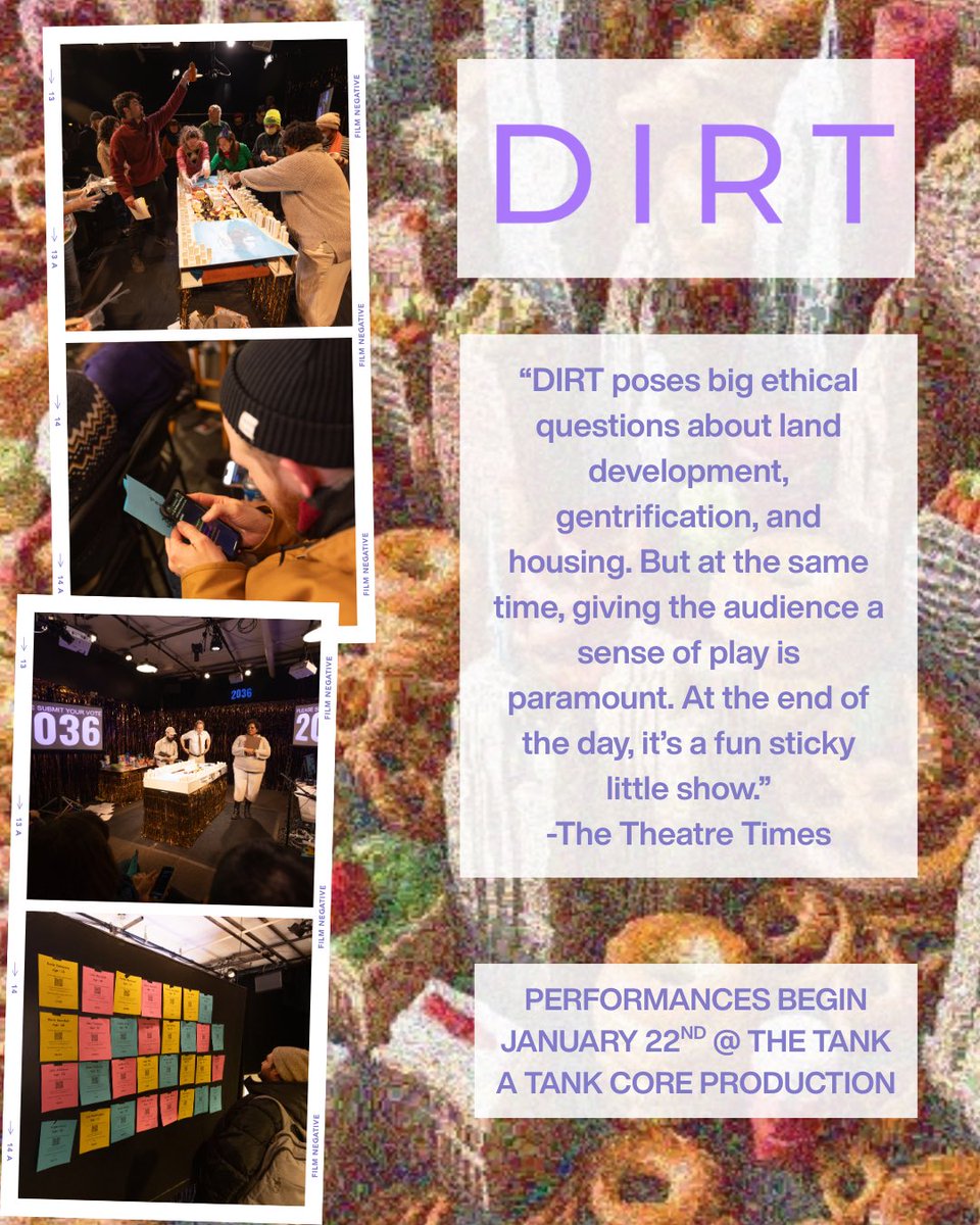 Sculliosis's tweet photo. DIRT is a sticky little show.
An edible landscape. Collective decision-making.
A neighborhood built in real time.

Performances begin January 22 @TheTankNYC https://t.co/090znMLH3L