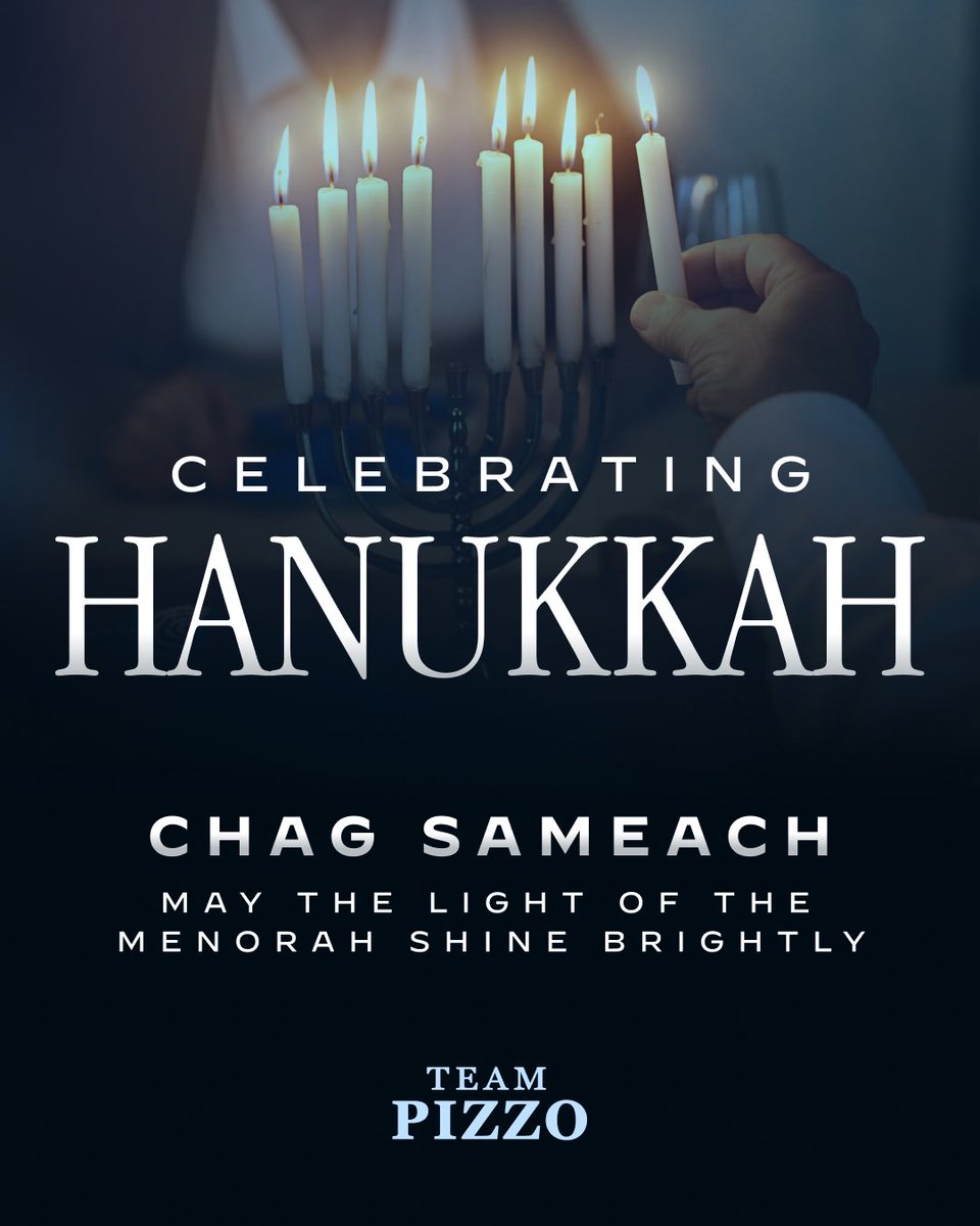 TeamPizzo's tweet photo. In the aftermath of the horrific terrorist attack against the Jewish community in Australia, may the glow of the menorah serve as a reminder that even in profound darkness, light and hope endure. Chag Sameach from Team Pizzo. https://t.co/TENpkEfbfR