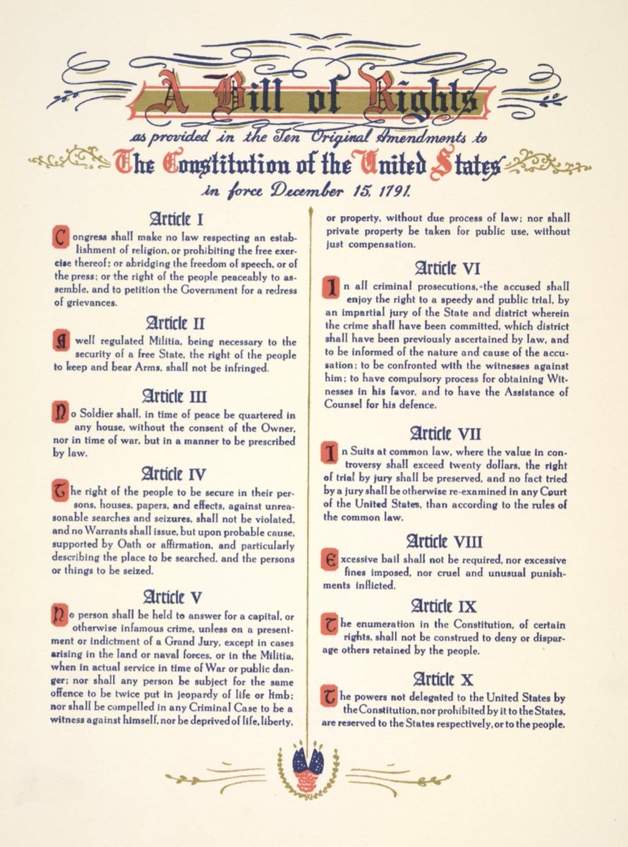 DustyAJohnsonCO's tweet image. Happy #BillofRights Day! 📜🇺🇸 The Bill of Rights, ratified in 1791, are a cornerstone of our democracy as they place limits on govt while guaranteeing civil rights &amp;amp; liberties such as freedom of speech, press &amp;amp; religion as well as right to bear arms. #WeThePeople #USConstitution