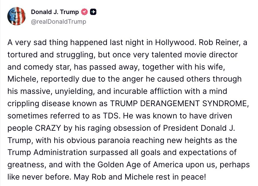 davthewave's tweet photo. "... with his massive, unyielding and incurable affliction with a mind crippling disease known as TRUMP DERANGEMENT SYNDROME... "

A psychologically significant post. Another accusation confession.

You've got to wonder about the state of his mind when he posts this in response to a couple just being murdered. Tide turning now.