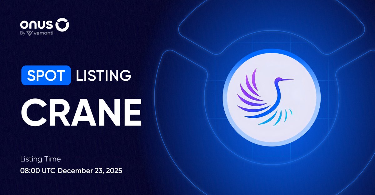 ONUSFinance's tweet photo. 🎉 Announcement: CRANE listing plan

Starting from 08:00 UTC on December 23, 2025, CRANE, the token of the Crane project, will be listed on ONUS Spot, enabling buy/sell with the CRANE/VNDC pair.

📌 Details: https://t.co/2pBlPYIR0N https://t.co/xGYLKYI6TA