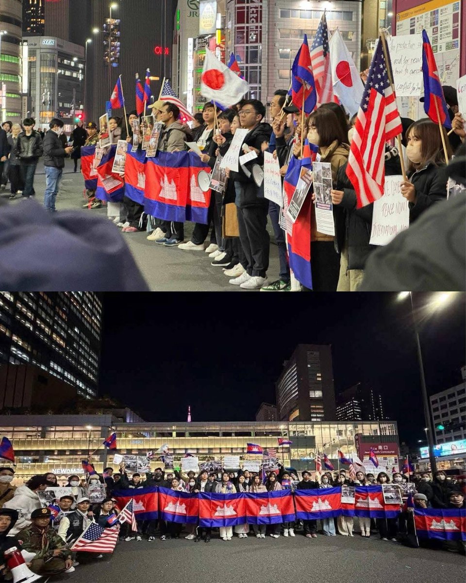 SlyKH811's tweet photo. 🇯🇵 Over 1,000 Cambodian and Japanese citizens gathered in Tokyo as part of a worldwide movement. The participants rallied to advocate for peace and called for the cessation of Thailand's military actions against Cambodia. The demonstration aimed to voice demands for accountability and concrete international action regarding the conflict. 

Source: https://t.co/xlkHlemOEW