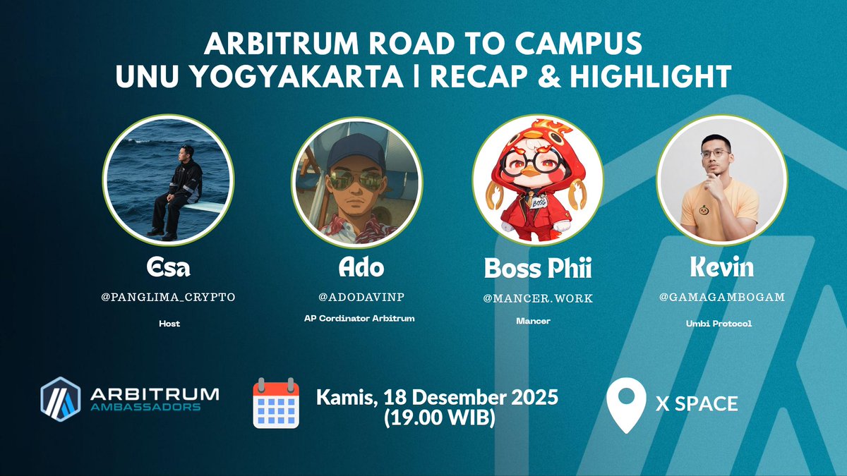 <a href="/arbitrum/">Arbitrum</a>  x <a href="/MancerWork/">Boss Phii | Find Web3 Jobs</a> x <a href="/umbi_fi/">Umbi Protocol</a> 
"Recap &amp; Highlight" di Space X kali ini. So, pastinya ada berita menarik nantinya buat kamu yang join Space X Hari: Kamis, 18 Desember 2025 x.com/i/spaces/1nAKE…