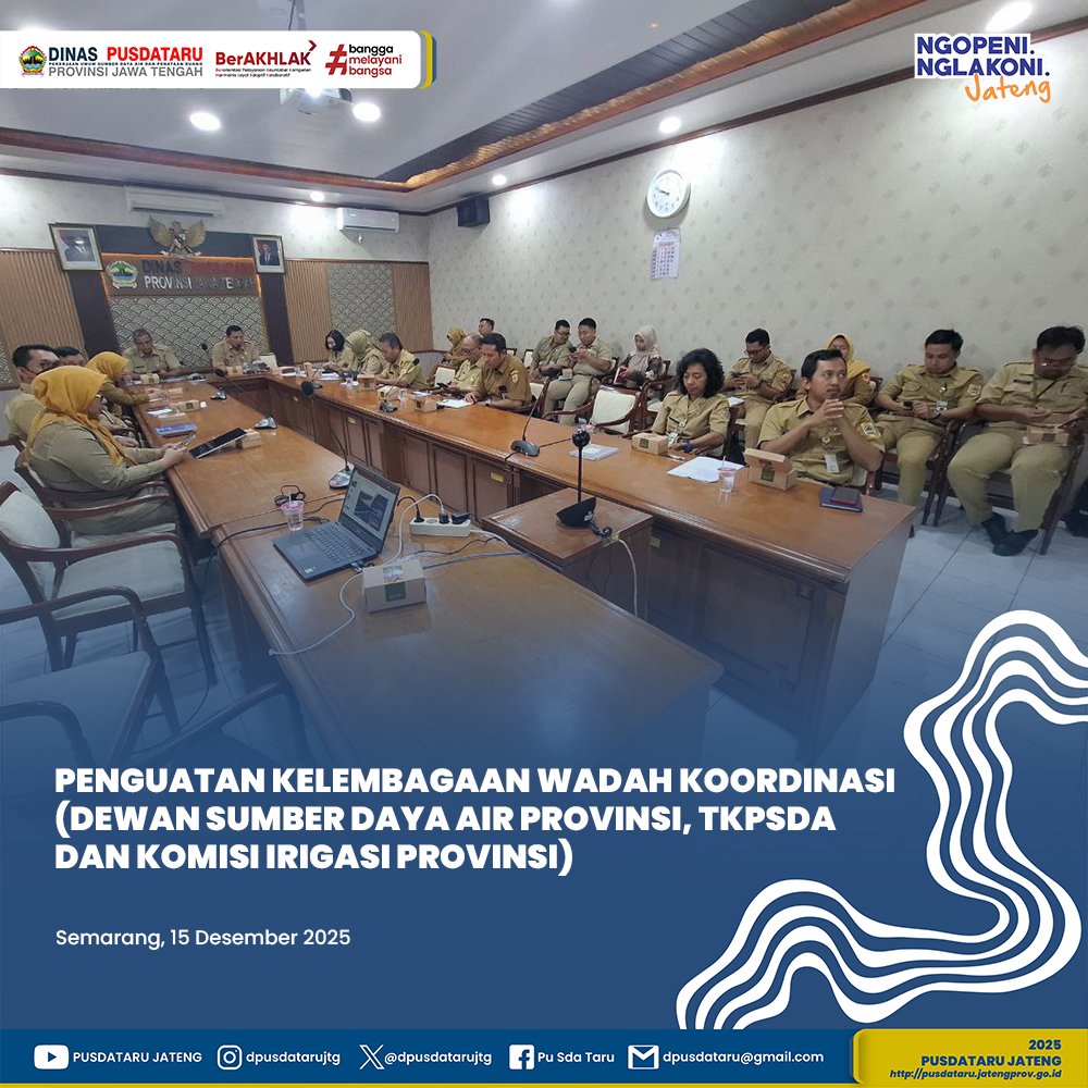 dpusdatarujtg's tweet photo. Penguatan Kelembagaan Wadah Koordinasi Pengelolaan SDA (Dewan SDA, TKPSDA WS, Komisi Irigasi)
Senin, 15 Desember 2025 – Zoom Meeting
#NgopeniNglakoni https://t.co/38D1chGNXG