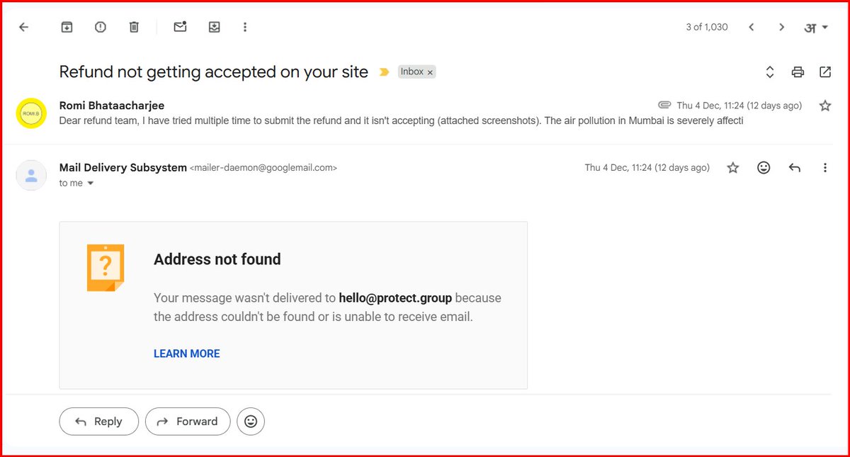 ms_romi_b's tweet photo. hi @Trip ,despite numerious tries Im unable to cancel n get my refund - tossed around by budgetair CS (no process to support ur customer) &amp; dead response from https://t.co/6xCCZjincR
More scary coz Protect cant be reached thru email/site/chat/call. Feels like fraud. #INeedhelp https://t.co/IPA78T70z4