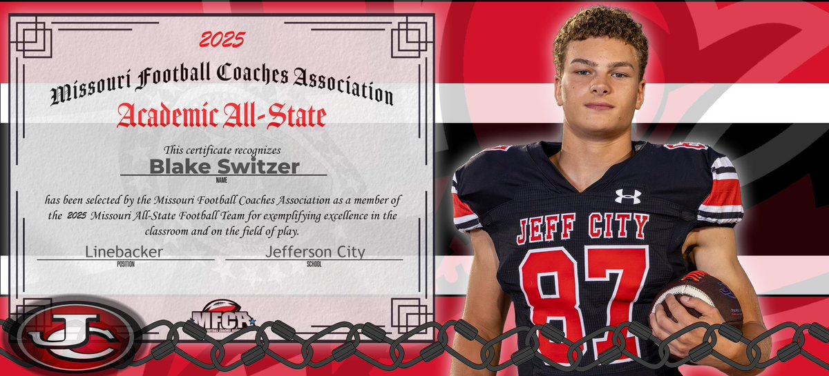 JayPrideFB's tweet image. Exciting News.  Blake Switzer has been named to the @mofbca Academic All-State team.