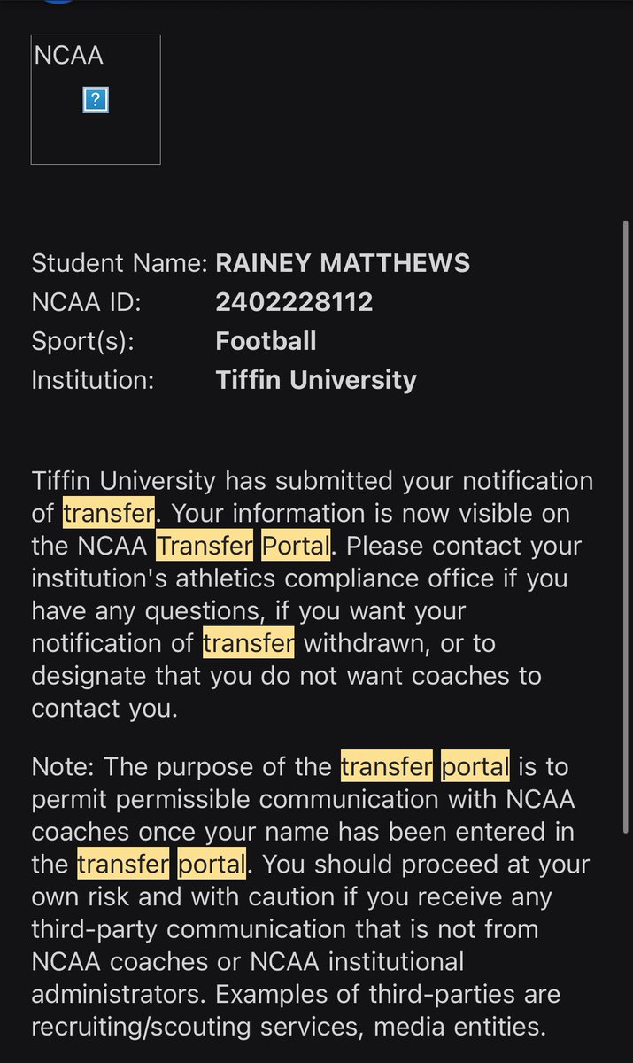 Rainey5Matthews's tweet photo. 🚨 Transfer Portal Alert! 🚨
DB | 6’1” | 175 lbs | 4 yrs eligibility
6’4” wingspan | Versatile🎯| D2 offer already 👀
#TransferPortal #CollegeFootball #DB https://t.co/EAmbAqoz3U
