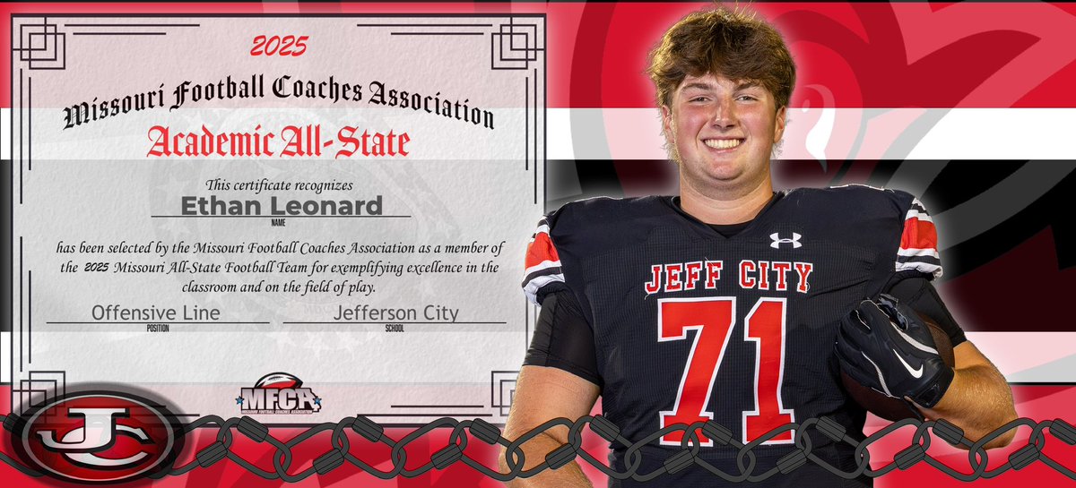 JayPrideFB's tweet image. Exciting News.  Ethan Leonard has been named to the @mofbca Academic All-State team.
