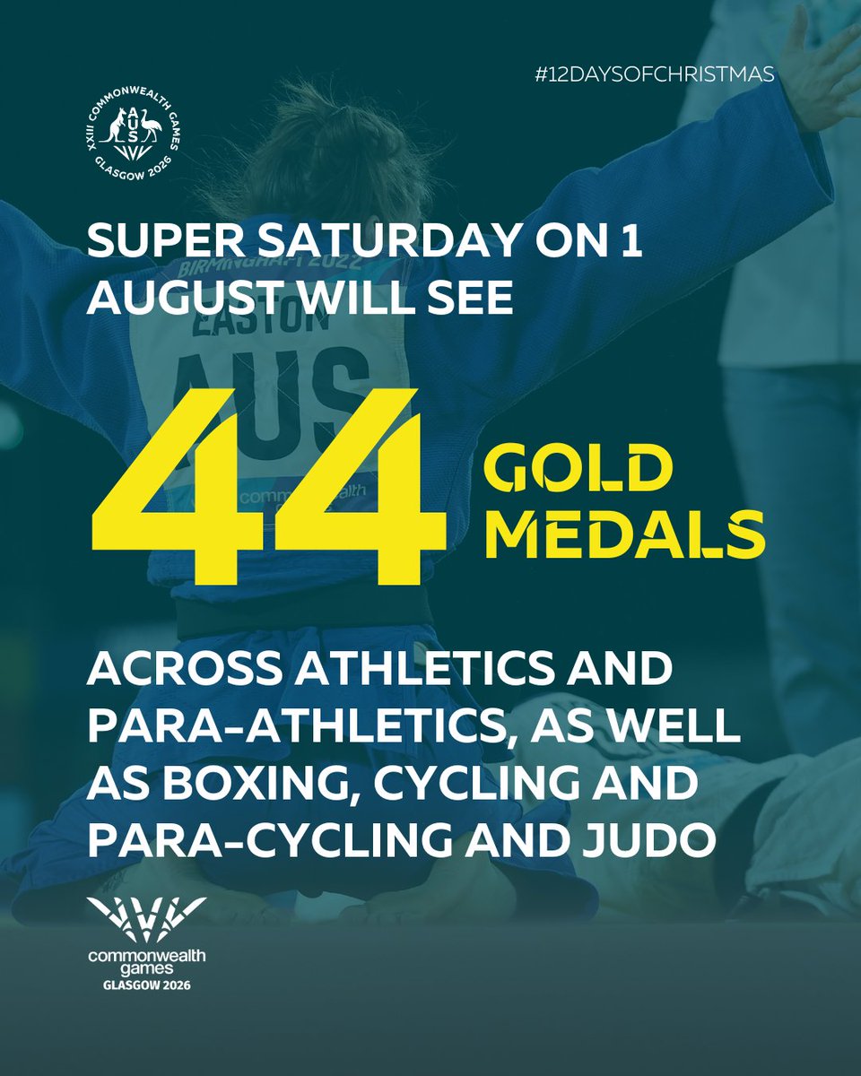 CommGamesAUS's tweet image. 🔟 Incredible days of sport
🏅 215 medal events
✅ A medal program like no other!

The medal program for @Glasgow_2026 will showcase the very best in global sport - and we're ready for it! 

#Christmas2025 #CommGamesAUS #WeAreUnstoppable #Glasgow2026