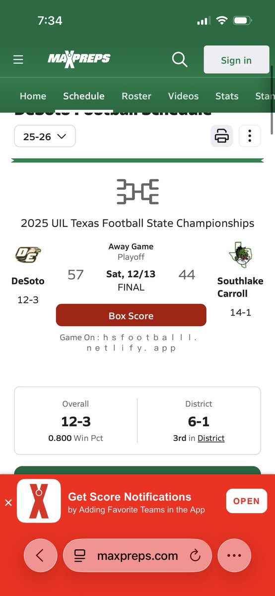 As you watch Creekside tonight, know that they beat De Soto in Texas 70-28 this year.   De Soto just beat South Lake Carroll to win state in Texas.  Now you know why Kirby isn’t ever leaving UGA.  
The 5A and 6A teams in Georgia don’t even play until tomorrow and wed!!