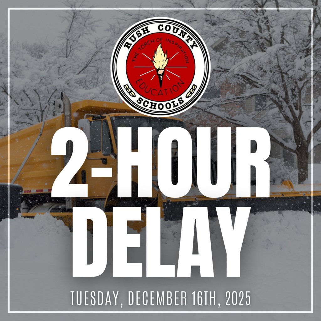 Rush County Schools will operate on a 2-hour delay tomorrow, Tuesday, December 16th, 2025, due to poor road conditions. 

Click here for more information:
rushville.k12.in.us/o/rcs/page/del…