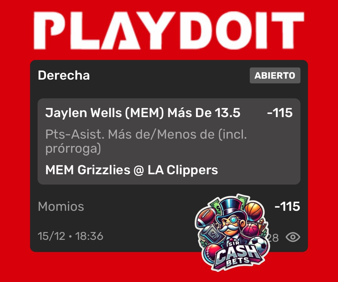 SirCashBets's tweet photo. 🚨 PICK EN JUEGO SIRS 🚨

Jaylen Wells OVER 13.5 P+A 😤
Viene sólido, buenos minutos y ritmo constante.
Vamos por otro verde 🟢

#SirCashBets #ApuestasDeportivas #playdoitmx #bet365 #FreePick https://t.co/t8Uzc40oUo