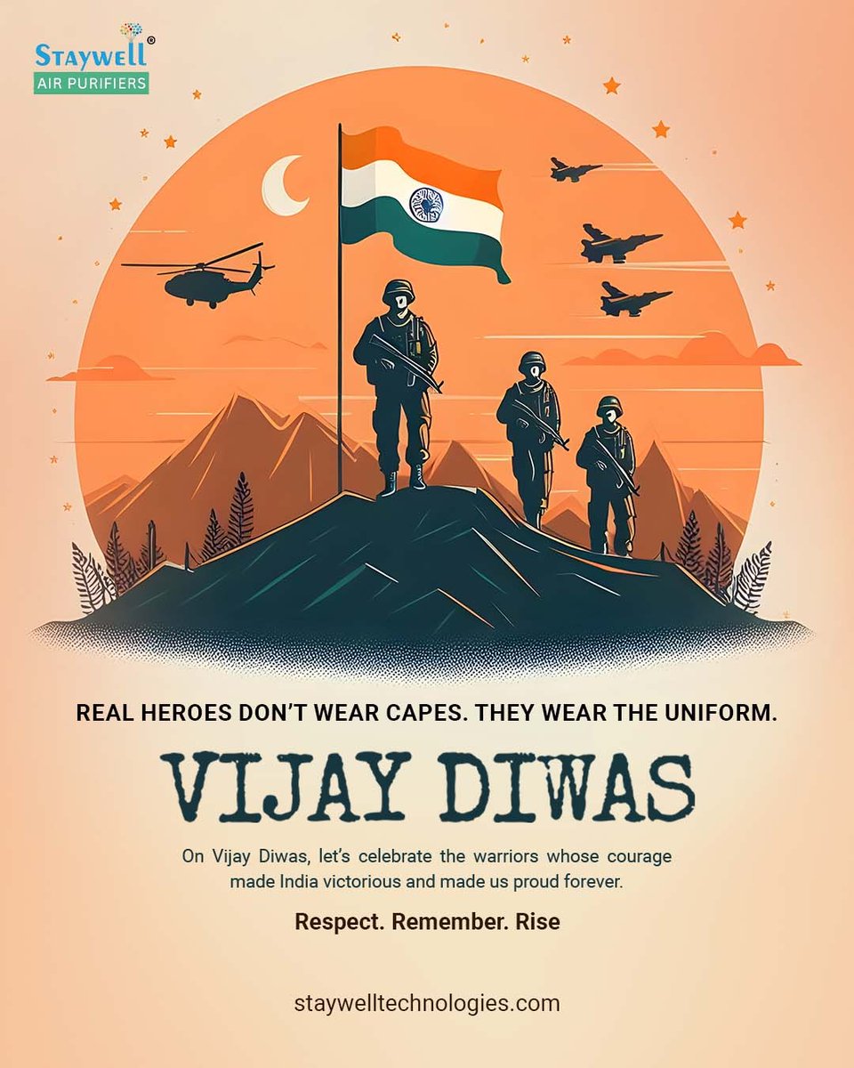 StaywellTech's tweet photo. ✨ This Vijay Diwas, we honour a victory rooted in care, resilience, and well-being.
Saluting the spirit that keeps our nation healthy and strong. 🇮🇳

🌿 #StayWell

#VijayDiwas #1971Victory #WellBeingFirst #HealthyIndia #CareWithPride #ProudIndian #NationFirst #JaiHind https://t.co/oQAsRFOjVc