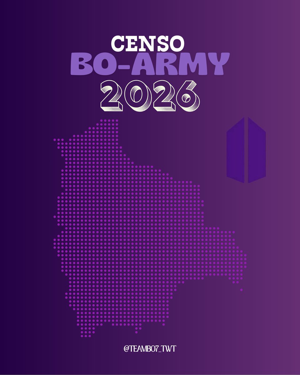 🇧🇴 ¡CENSO BO-ARMY 2026!💜

¡Queremos conocerte y fortalecer a nuestra comunidad para el gran CB!
Por eso regresamos, para obtener datos esenciales que nos ayudarán a organizarnos mejor🥳

¡Completa el formulario!: forms.gle/myrHr9UuDLsakn…

¡RT y comparte! #ARMY #boarmy