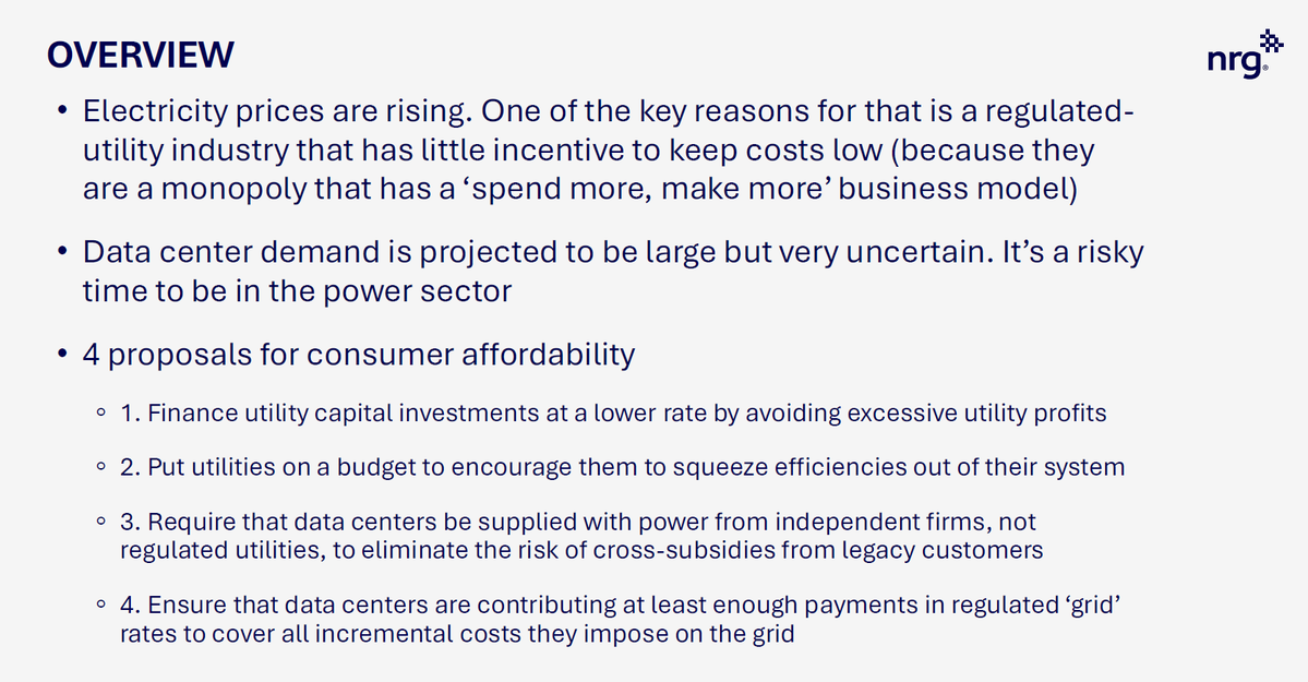 I gave a talk titled "High Power Prices Got You Down? Policy Strategies for Affordability" to state legislators last Friday. 

My proposals are a combo of bringing down regulated rates that are half of customers' bills + policies to ensure AI gets done while paying its own way 🧵
