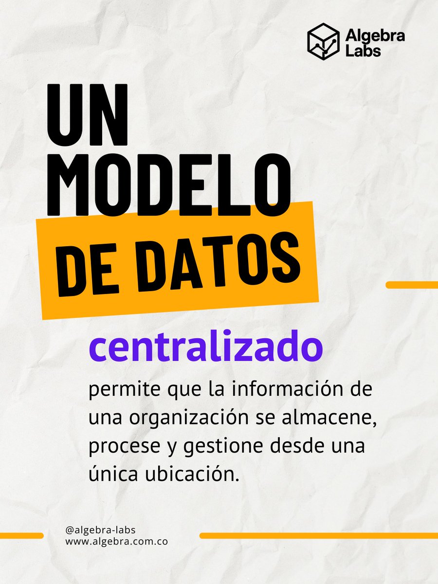 Algebra_Labs's tweet photo. ¿Para qué un Modelo de datos centralizado? 🤔

Un Modelo de datos centralizado
permite que la información de una organización se almacene, procese y gestione desde una única ubicación.

​#ModeloDeDatos
​#DataModeling
​#CentralizaciónDeDatos
​#GestiónDeDatos
​#DataManagement https://t.co/iwbkGu8EiU