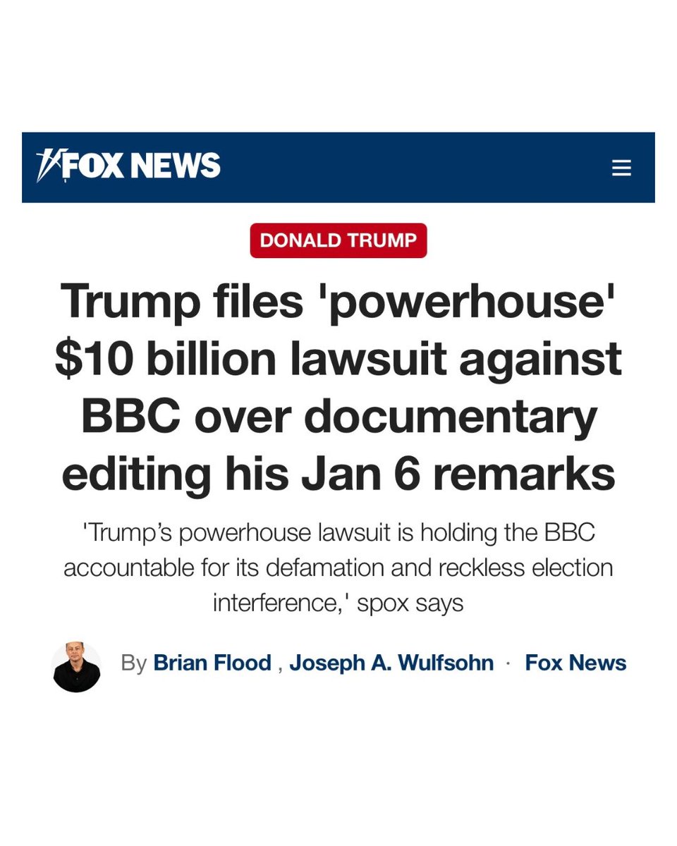 bennyjohnson's tweet image. BREAKING: President Trump officially sues the BBC for $10 BILLION over edited footage of his Jan. 6 speech.